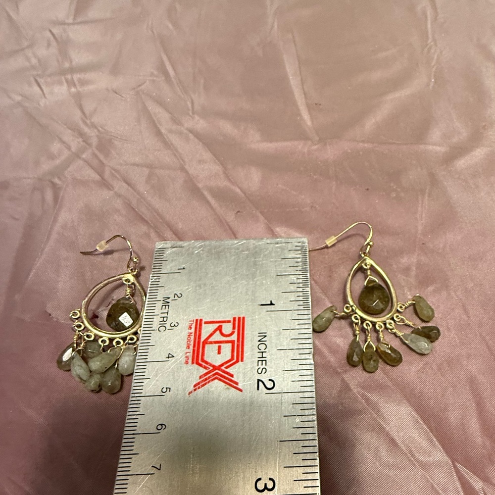 Vintage Antique Gold and Gray/Green Chandelier Teardrop Earrings - Picture 7 of 7
